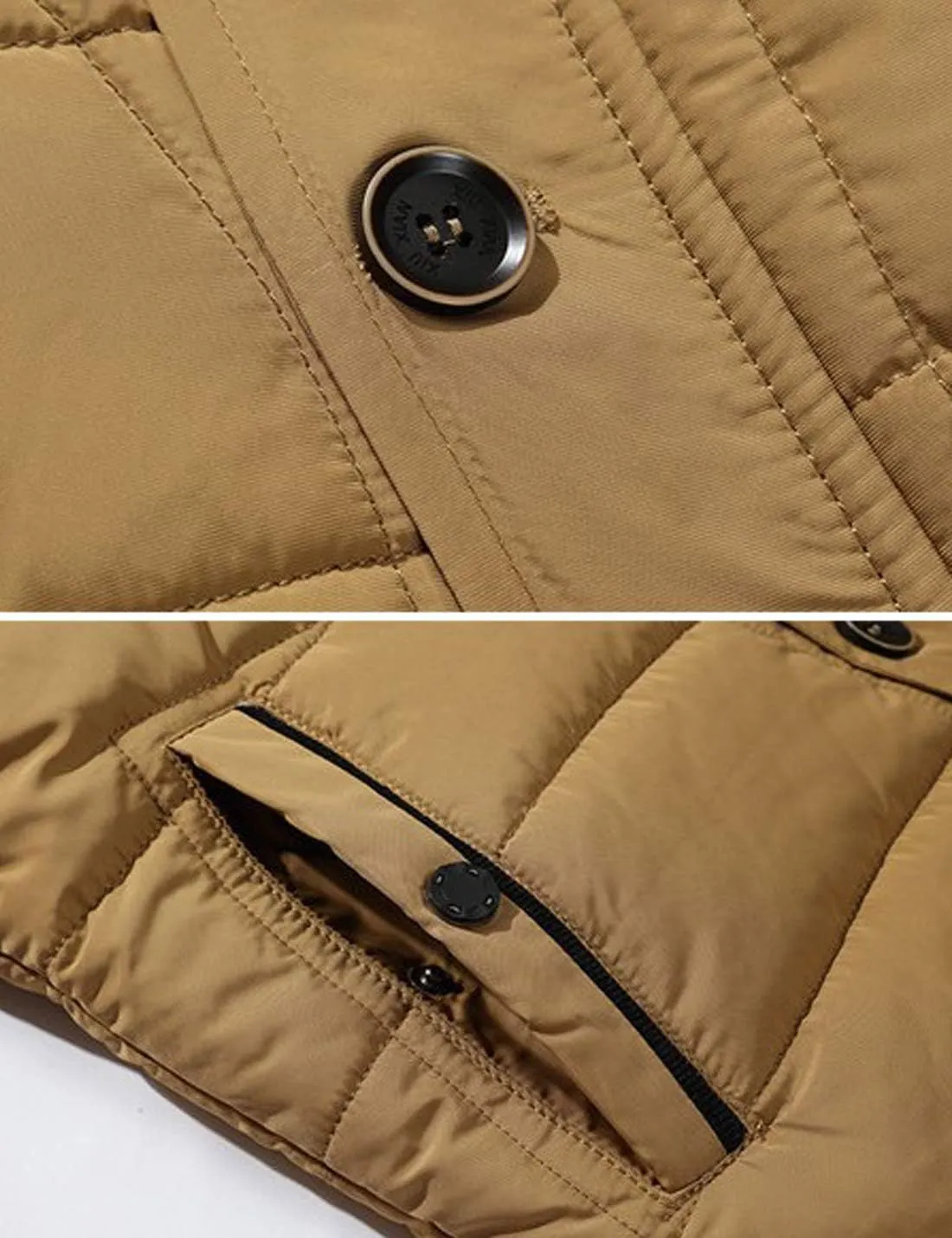 ZGZZ7 Men's Winter Warm Puffy Coats Detachable Fur Hood Outerwear Cotton Padded Jackets