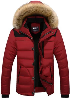 ZGZZ7 Men's Winter Warm Puffy Coats Detachable Fur Hood Outerwear Cotton Padded Jackets