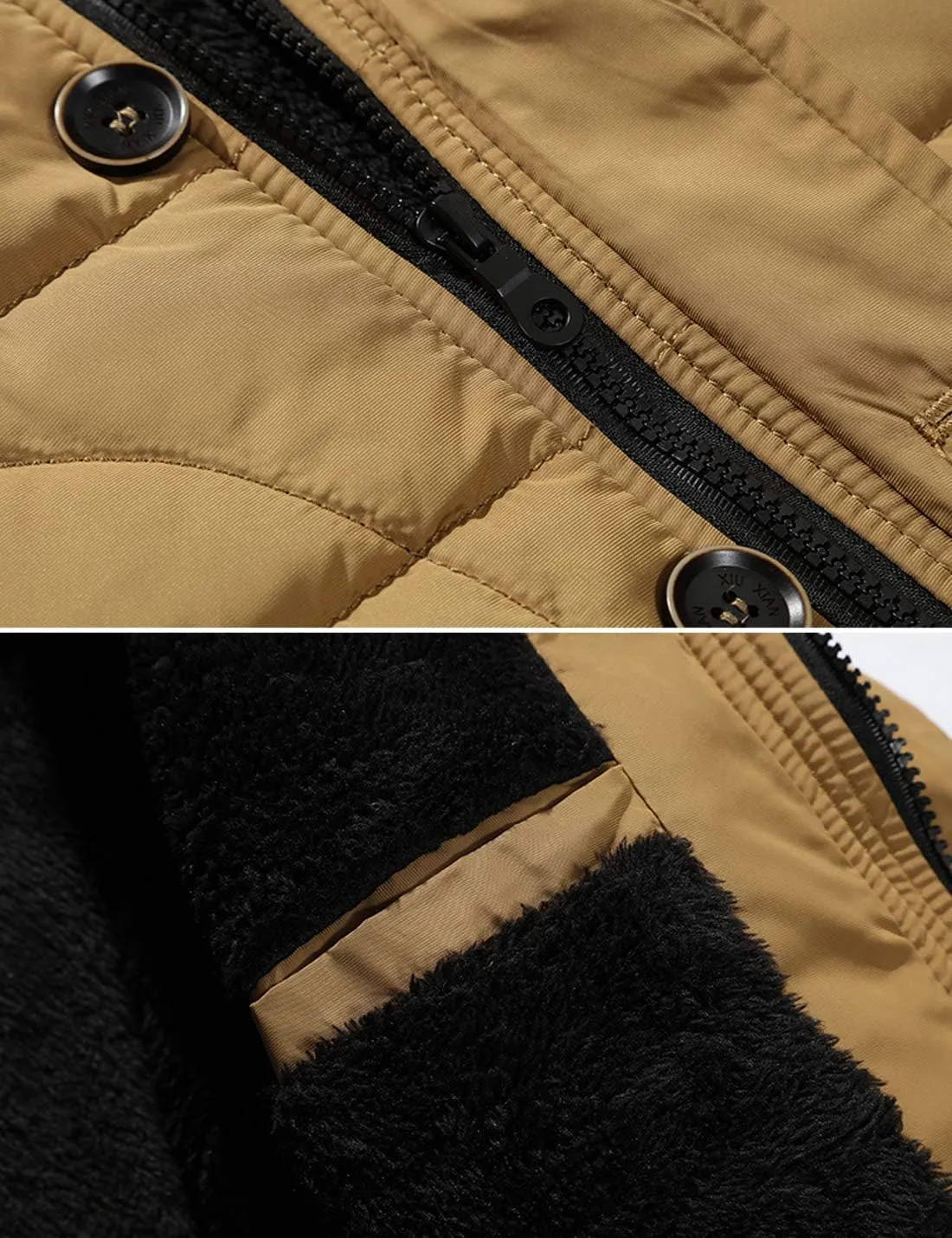 ZGZZ7 Men's Winter Warm Puffy Coats Detachable Fur Hood Outerwear Cotton Padded Jackets